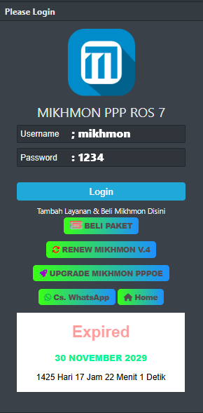 Halaman login password Mikhmon Online